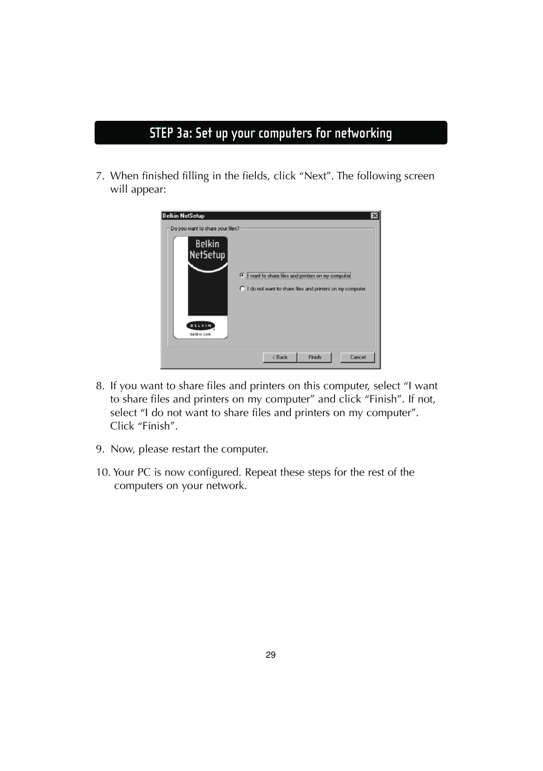 Belkin F506230-3 user manual Set up your computers for networking 