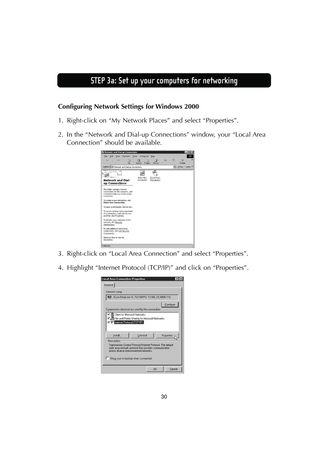 Belkin F506230-3 user manual Configuring Network Settings for Windows 