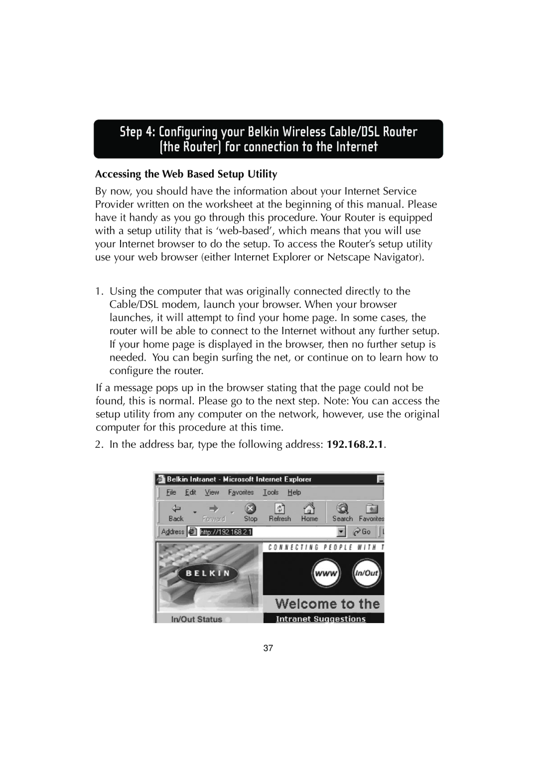 Belkin F506230-3 user manual Accessing the Web Based Setup Utility 