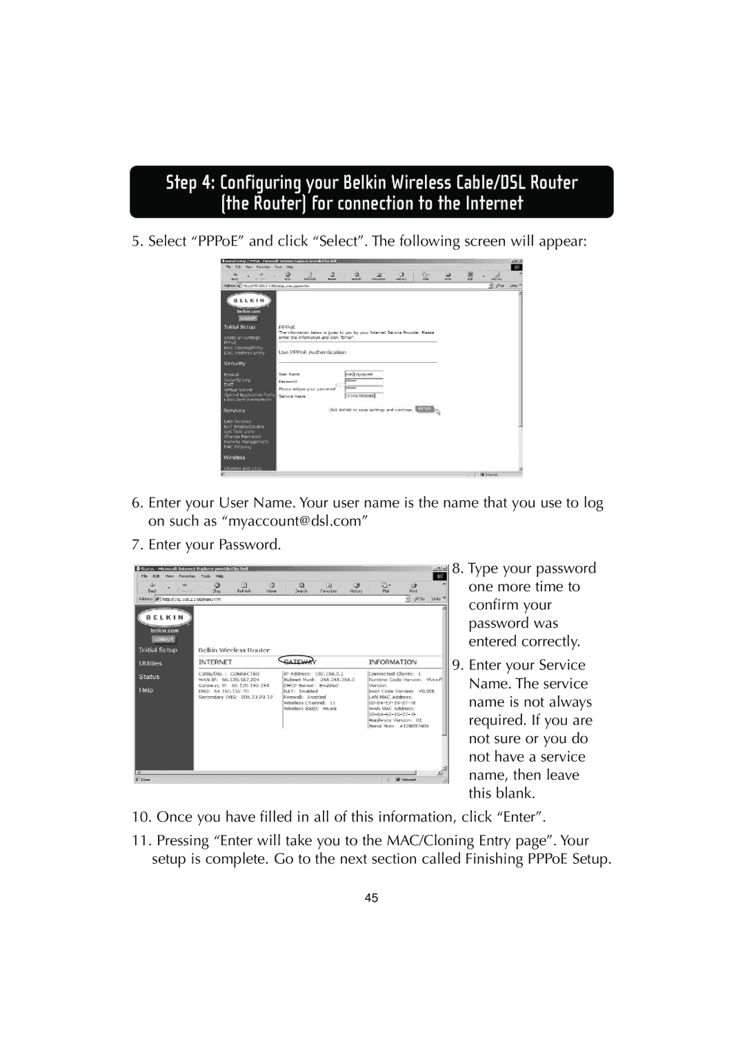 Belkin F506230-3 user manual Router for connection to the Internet 