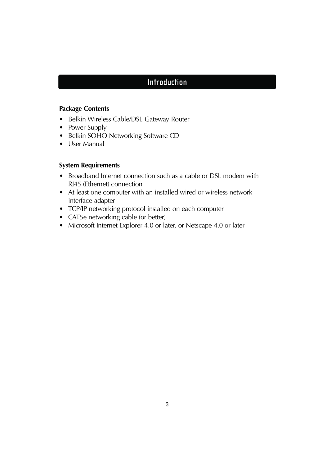 Belkin F506230-3 user manual Package Contents, System Requirements 