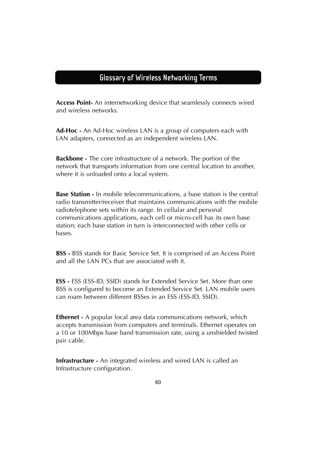 Belkin F506230-3 user manual Glossary of Wireless Networking Terms 