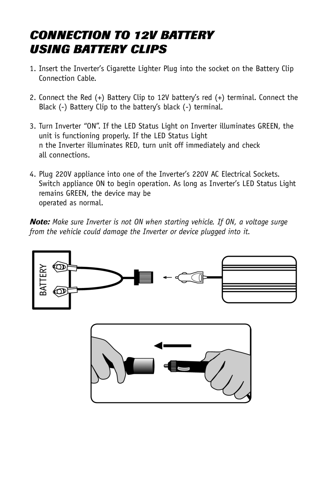 Belkin F5C412uk140W, F5C412uk300W user manual Connection to 12V Battery Using Battery Clips 