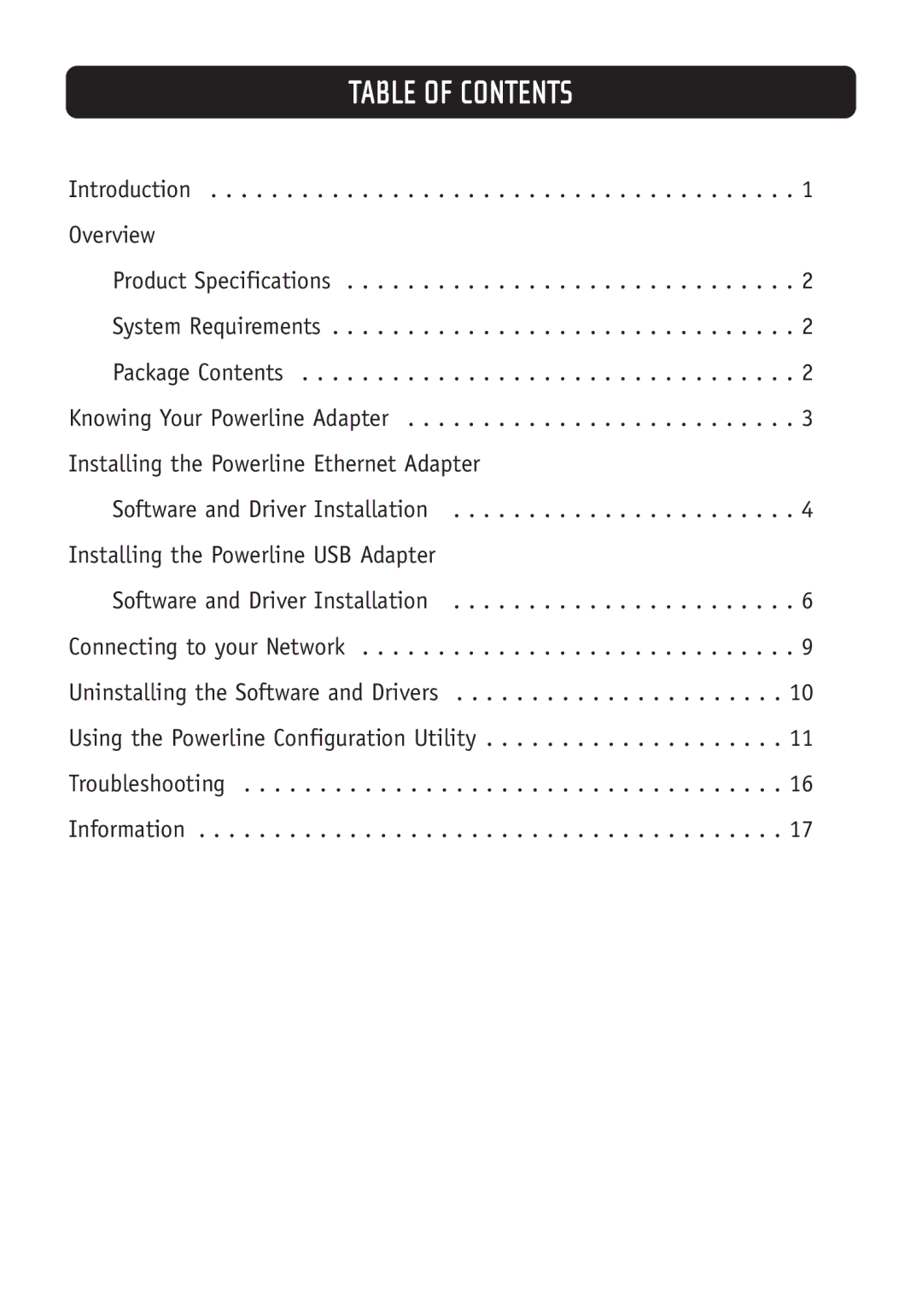 Belkin F5D4050, F5D4070 manual Table of Contents 