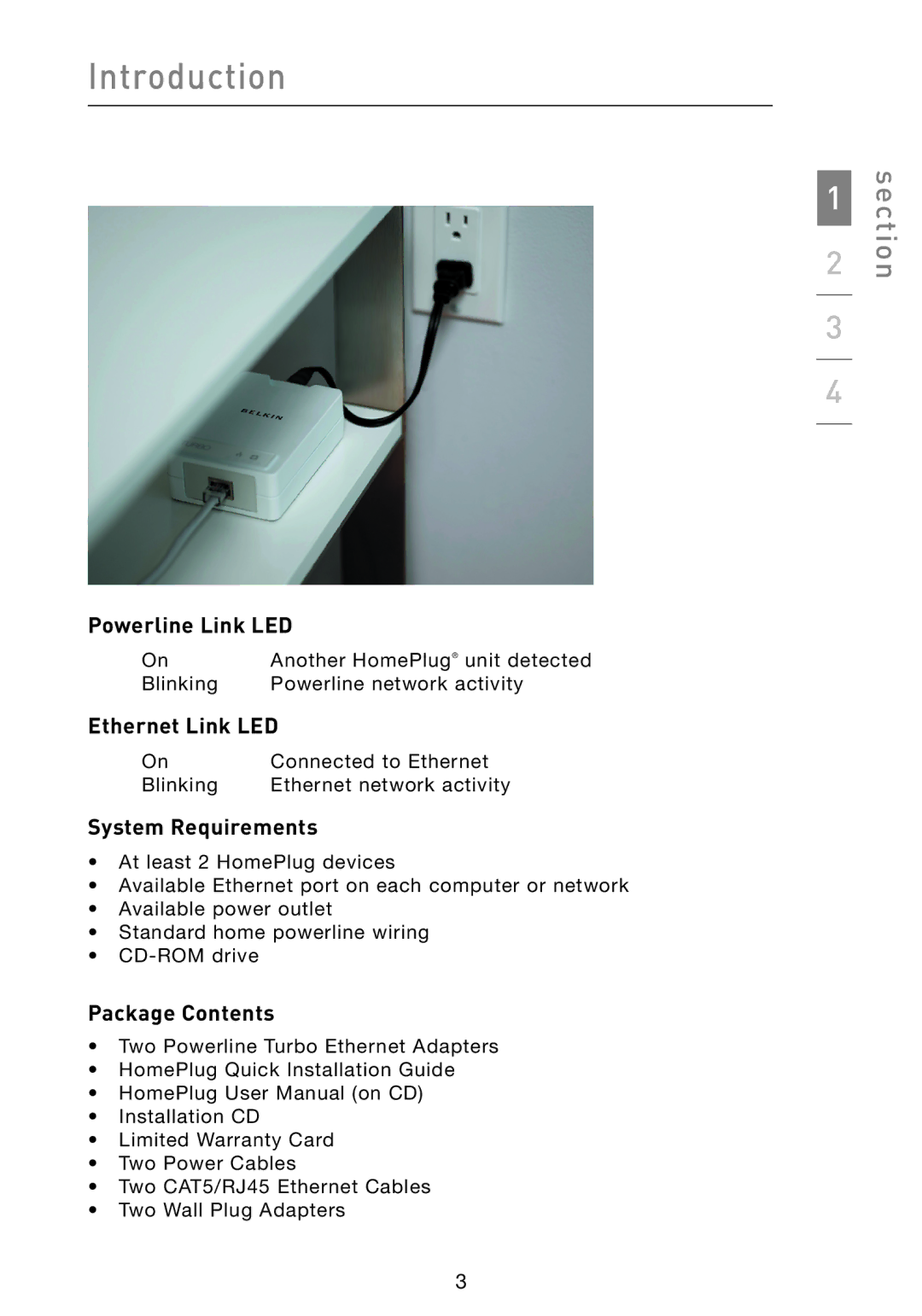 Belkin F5D4071 user manual Powerline Link LED, Ethernet Link LED, System Requirements, Package Contents 