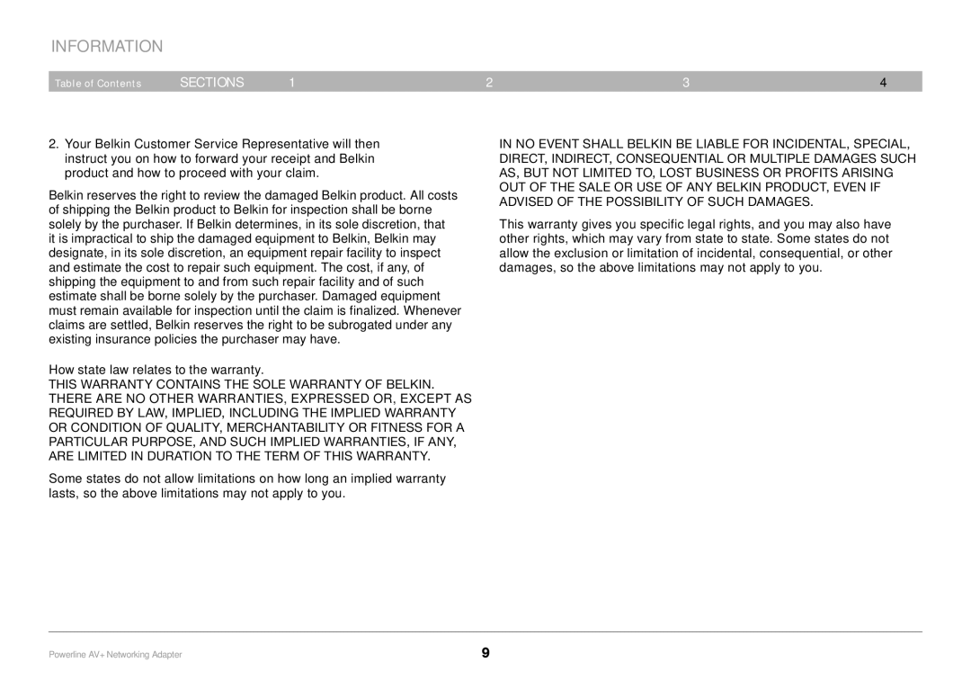 Belkin PM01611, F5D4075 user manual How state law relates to the warranty 