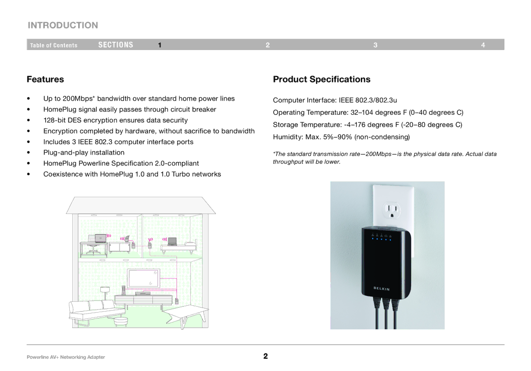 Belkin F5D4075, PM01611 user manual Introduction, Features, Product Specifications 