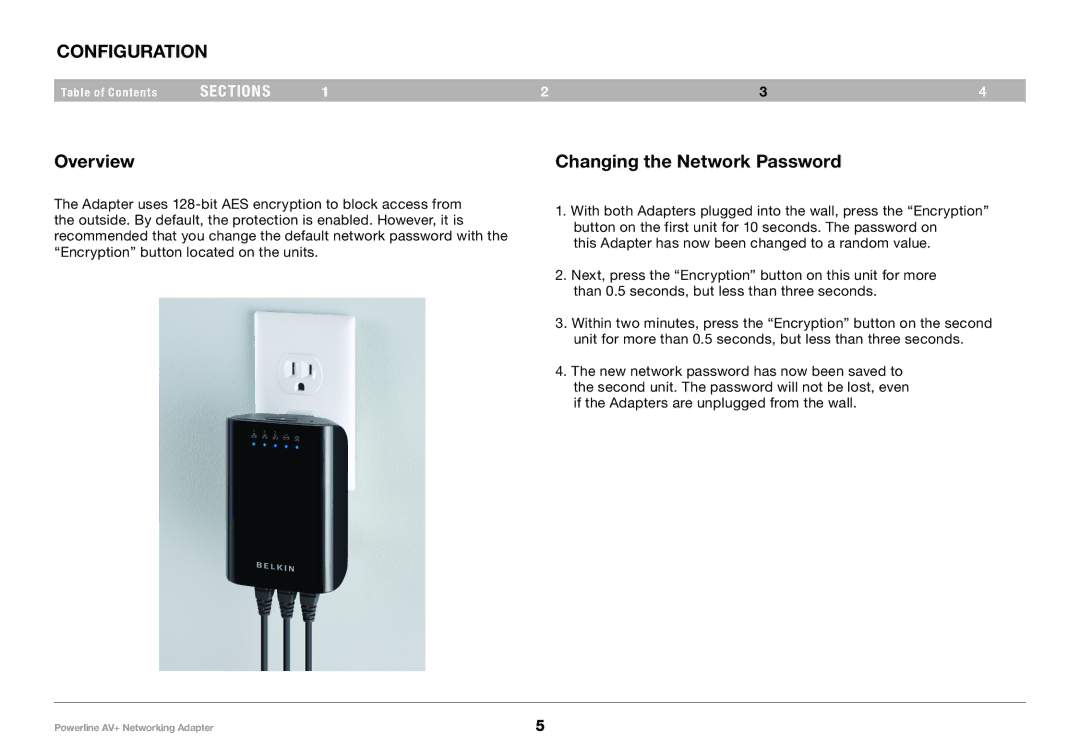 Belkin PM01611, F5D4075 user manual Configuration, Changing the Network Password 