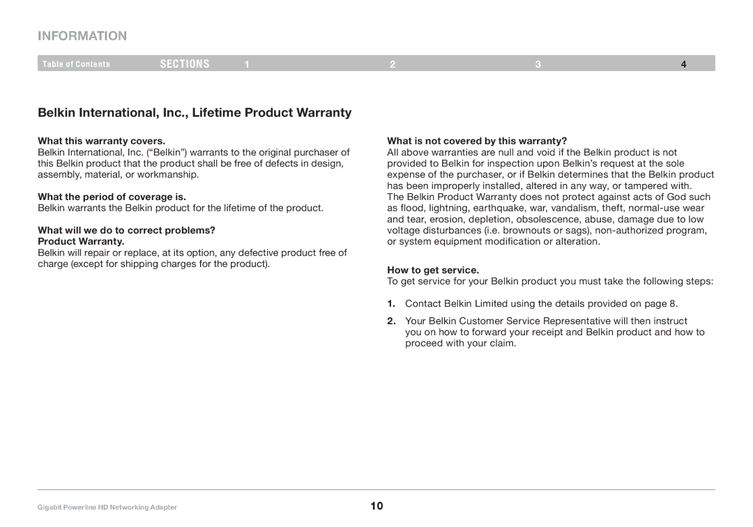 Belkin F5D4076 user manual Belkin International, Inc., Lifetime Product Warranty 