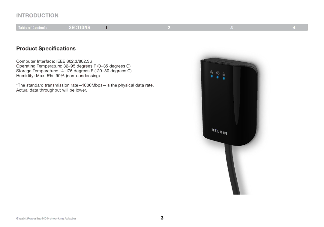 Belkin F5D4076 user manual Product Specifications 