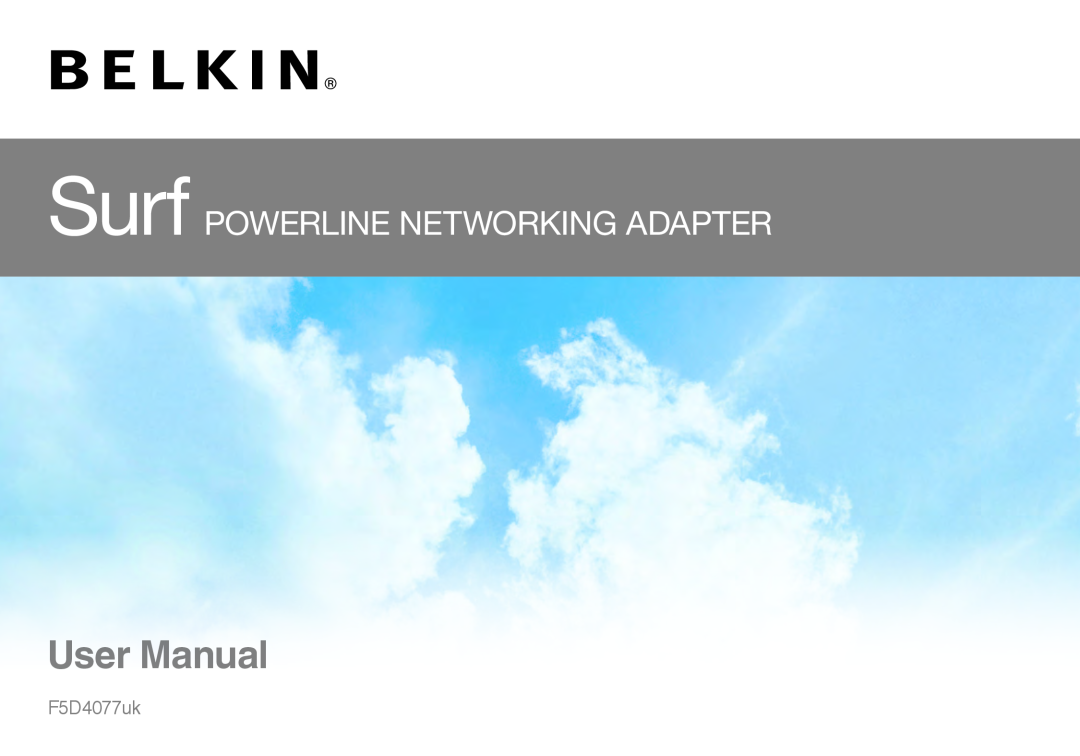 Belkin F5D4077UK user manual User Manual, Surf POWERLINE NETWORKING ADAPTER, F5D4077uk 