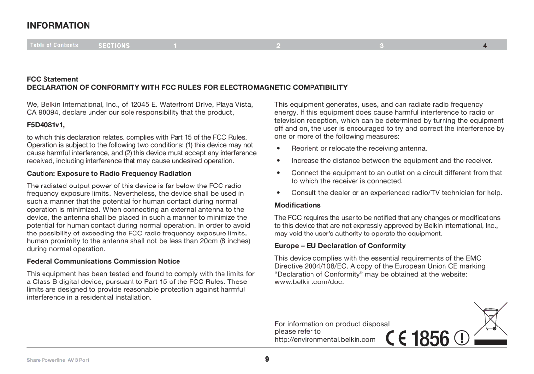 Belkin F5D4081 user manual Information 