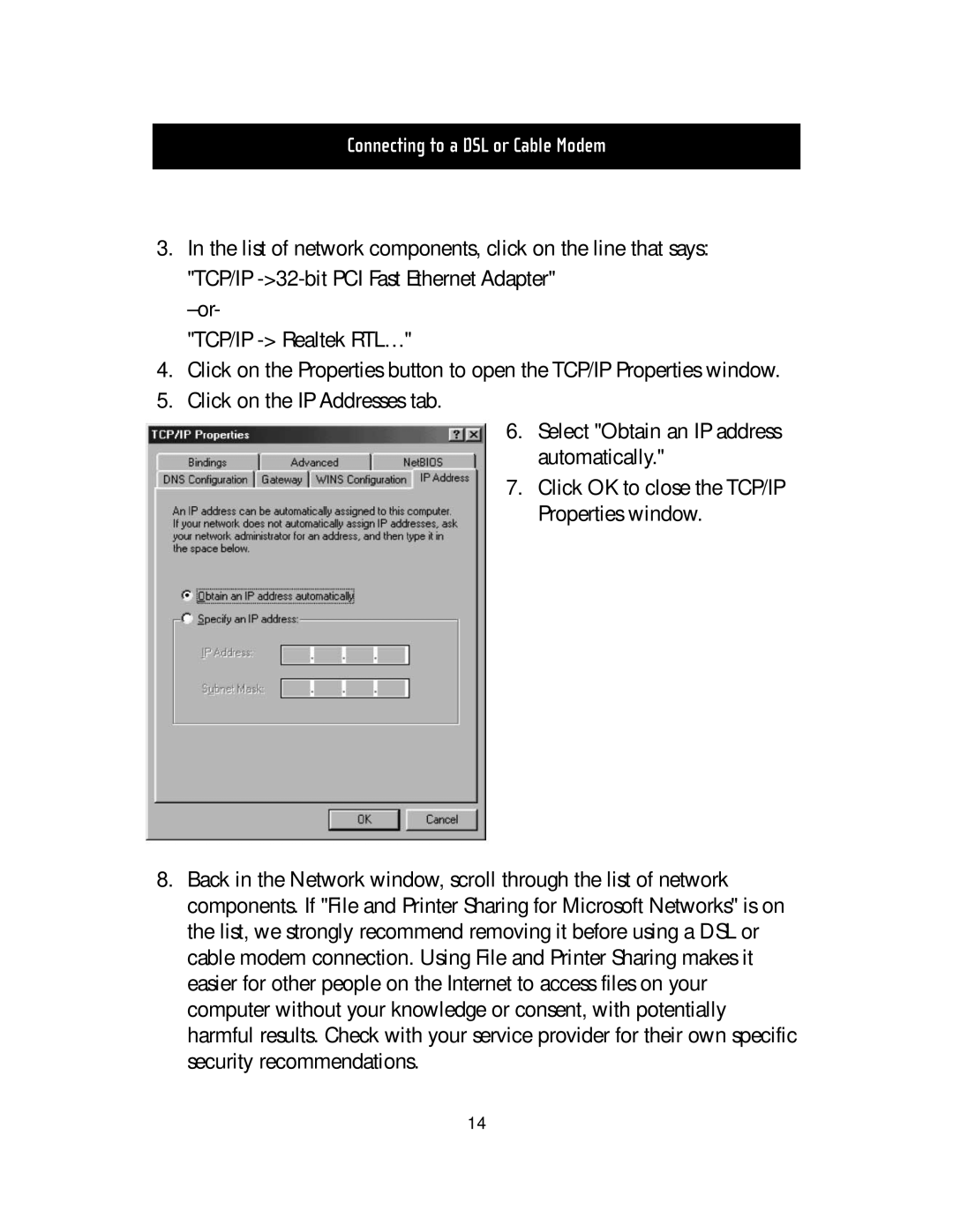 Belkin F5D5000t manual Connecting to a DSL or Cable Modem 