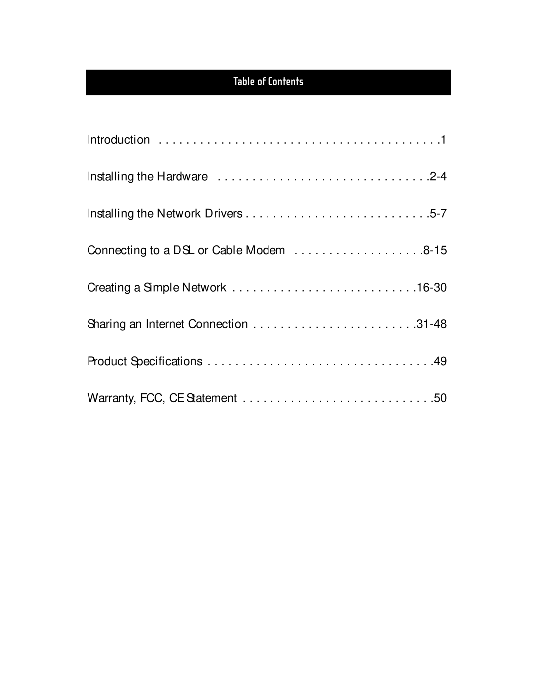 Belkin F5D5000t manual Table of Contents 