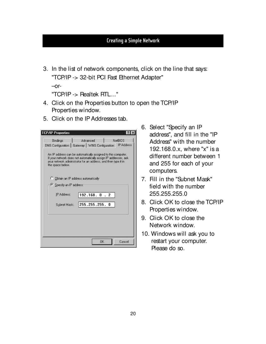 Belkin F5D5000t manual Creating a Simple Network 