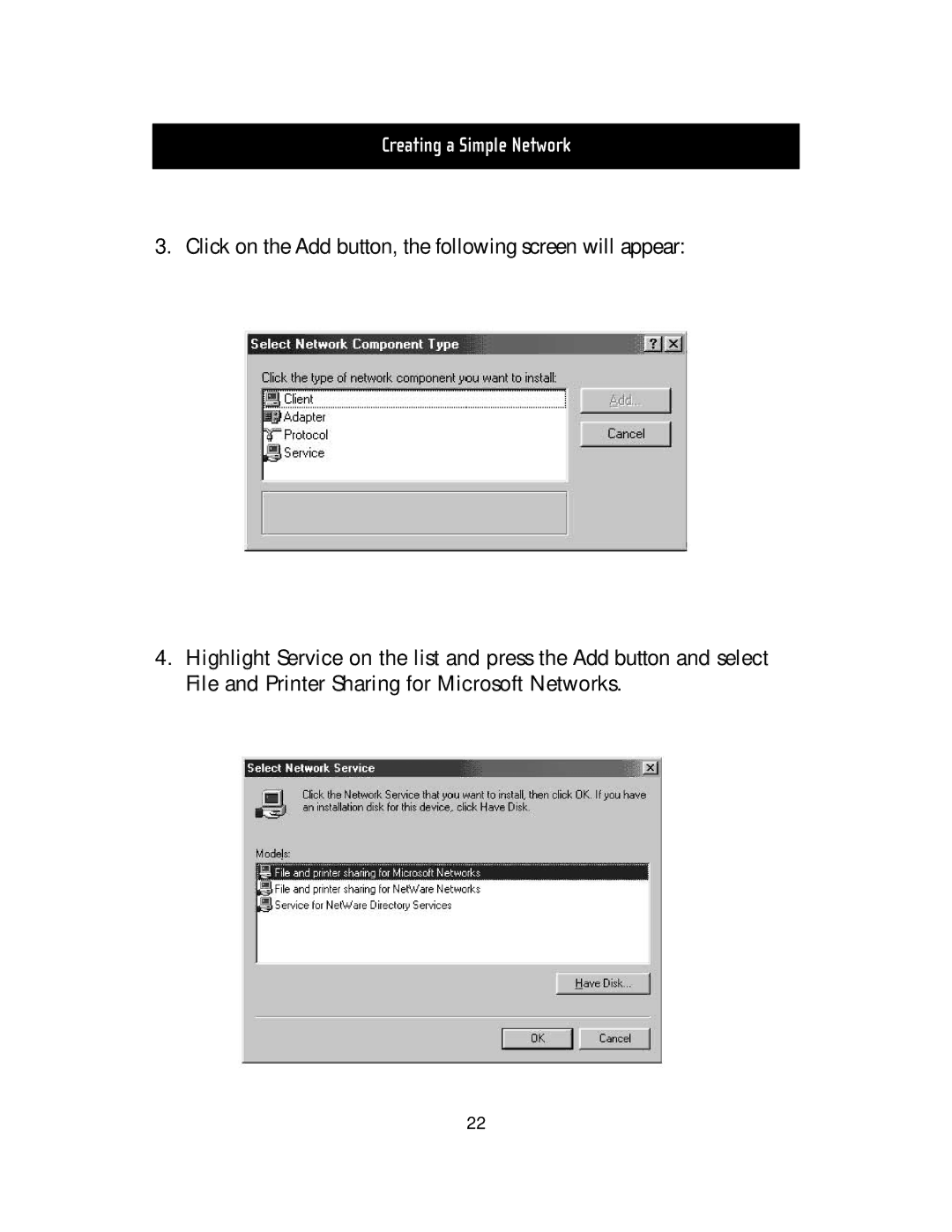 Belkin F5D5000t manual Creating a Simple Network 