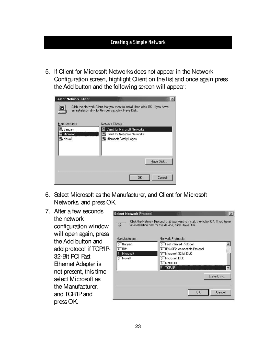 Belkin F5D5000t manual Creating a Simple Network 