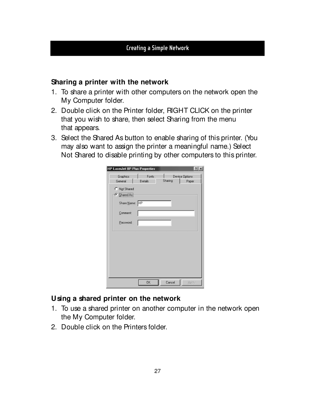 Belkin F5D5000t manual Sharing a printer with the network, Using a shared printer on the network 