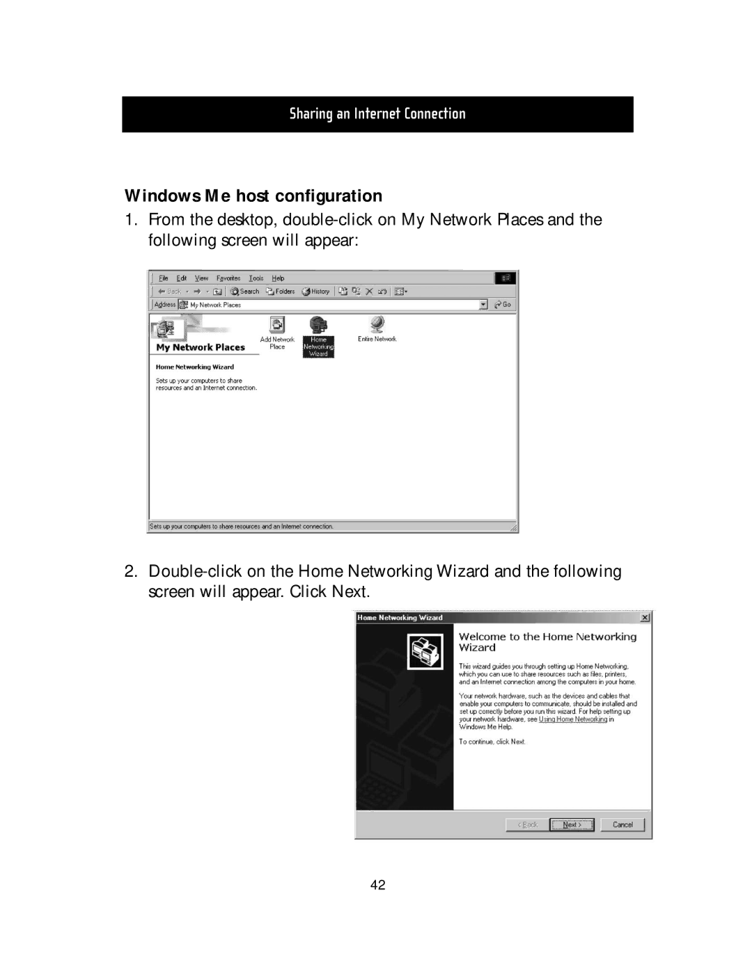 Belkin F5D5000t manual Windows Me host configuration 