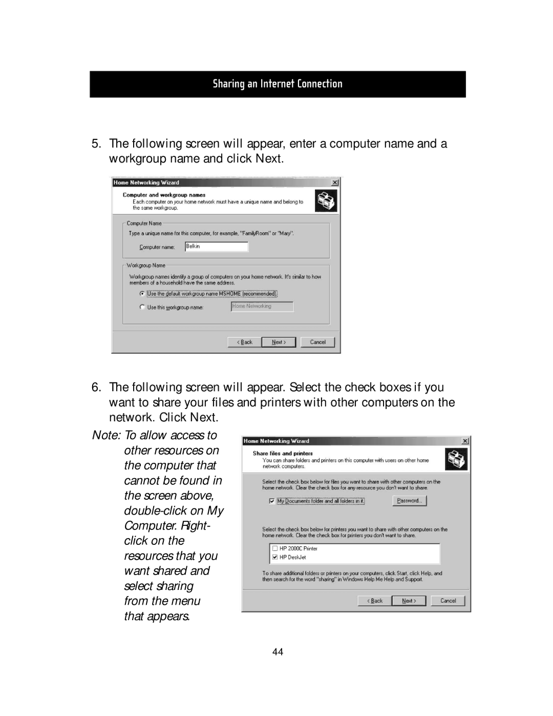 Belkin F5D5000t manual Sharing an Internet Connection 