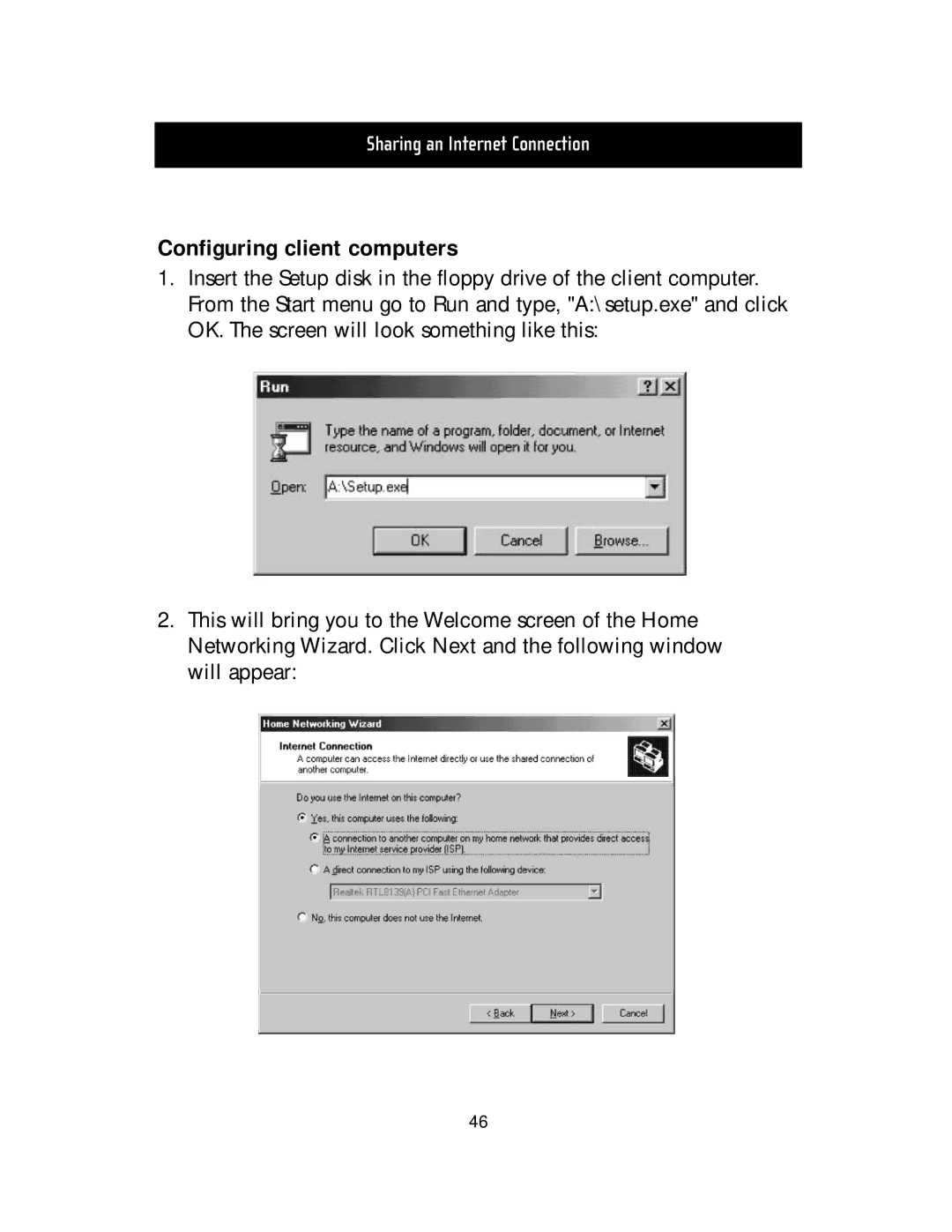 Belkin F5D5000t manual Configuring client computers 