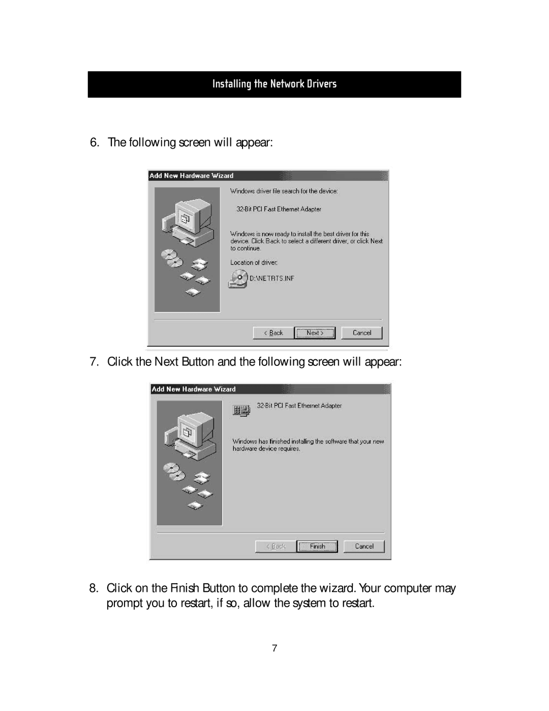 Belkin F5D5000t manual Installing the Network Drivers 