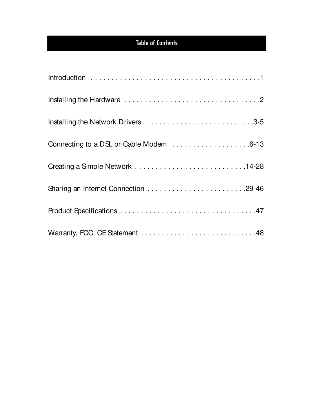 Belkin F5D5020T manual Table of Contents 