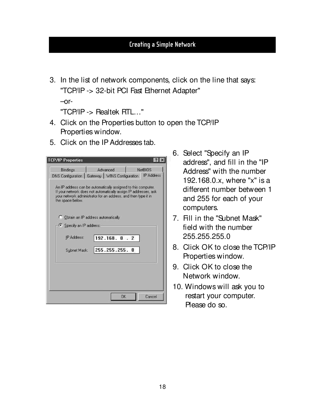 Belkin F5D5020T manual Creating a Simple Network 