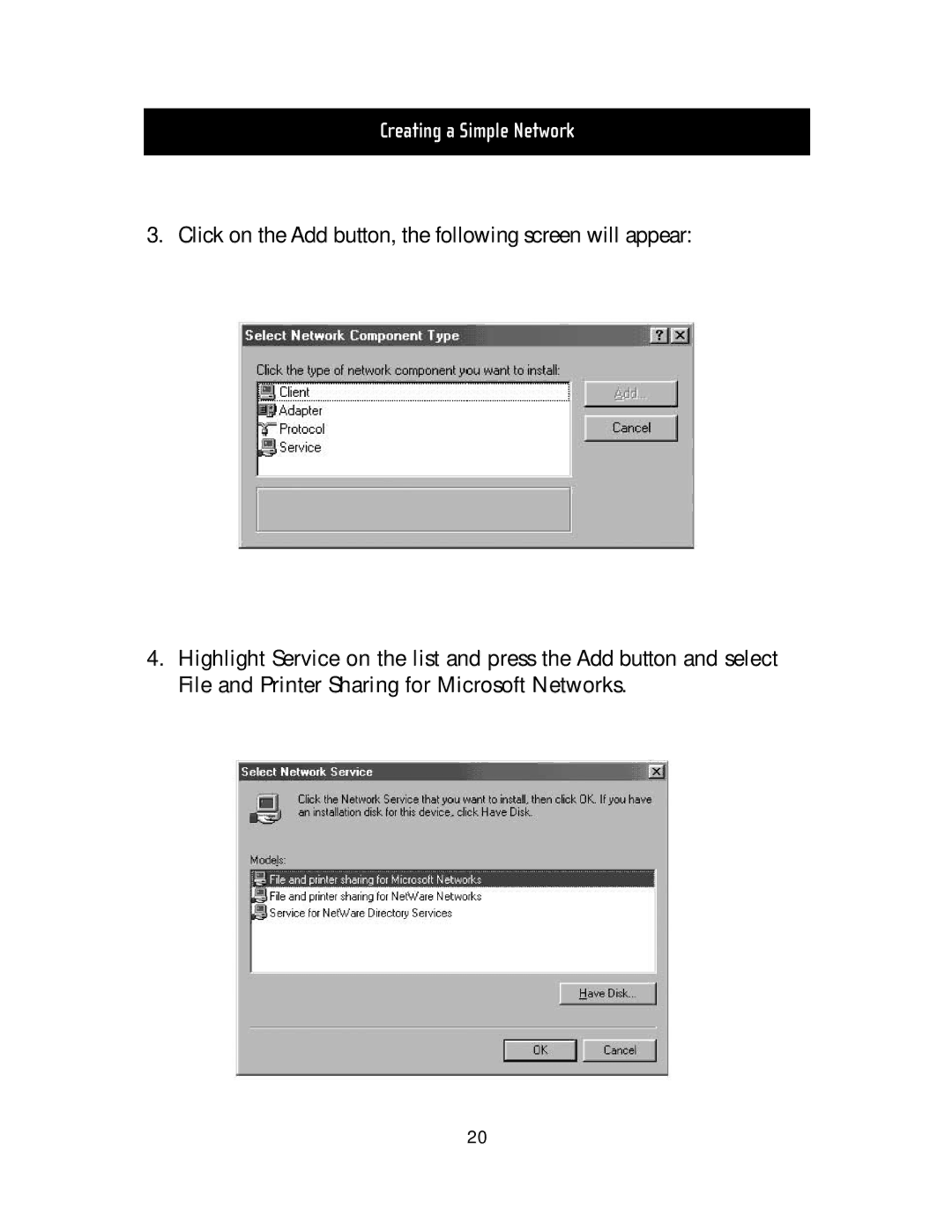 Belkin F5D5020T manual Creating a Simple Network 