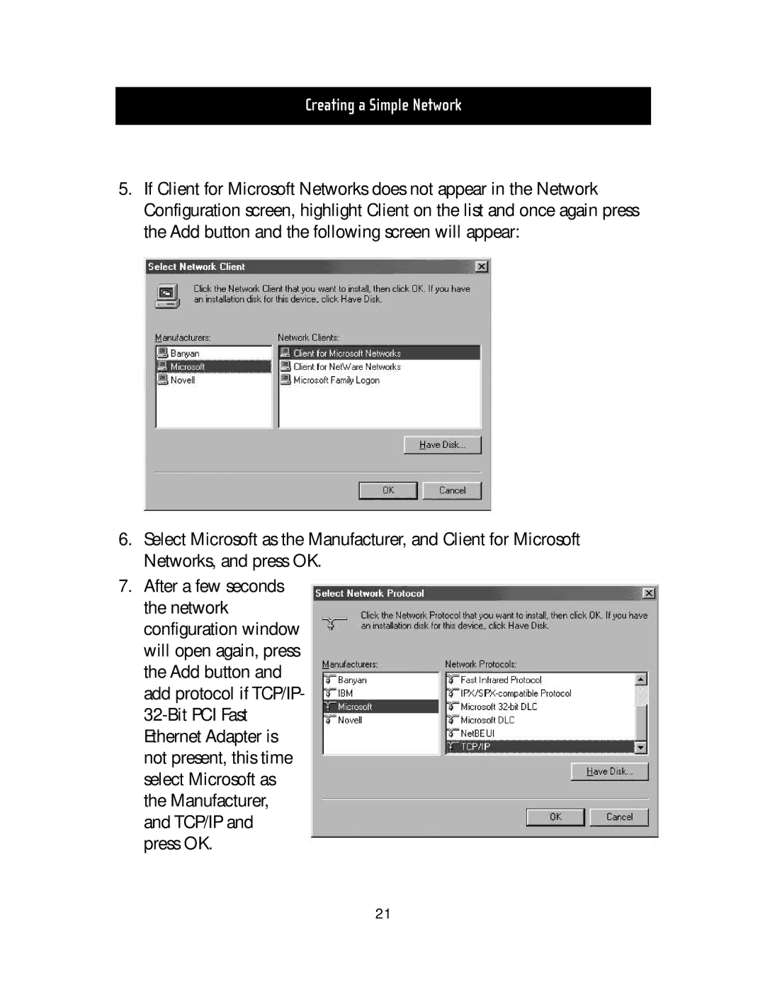 Belkin F5D5020T manual Creating a Simple Network 