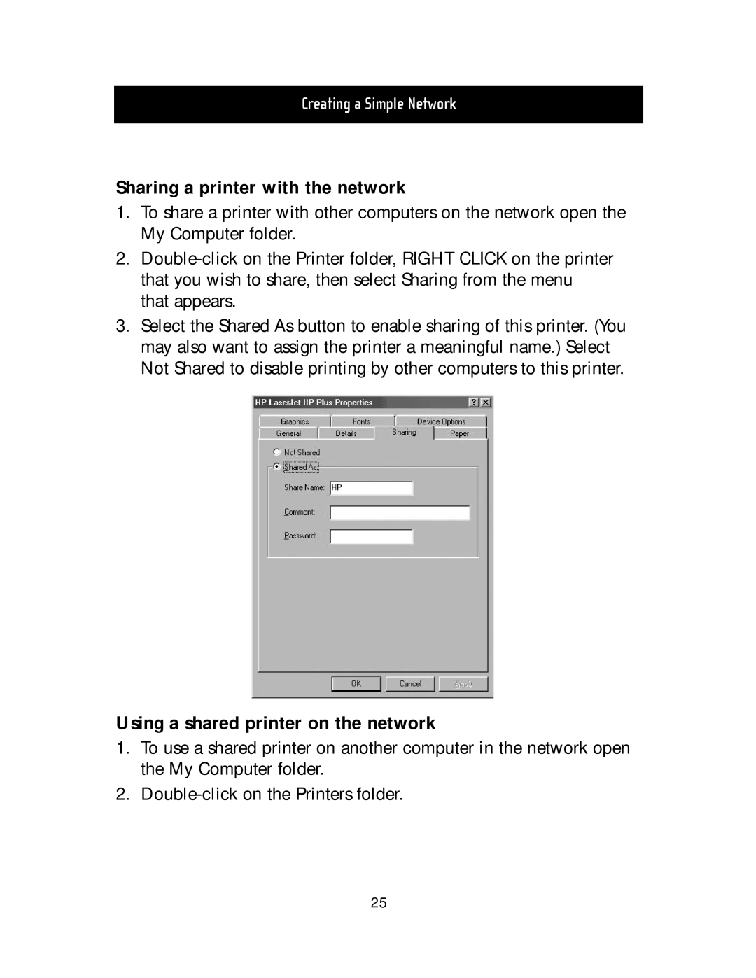 Belkin F5D5020T manual Sharing a printer with the network, Using a shared printer on the network 