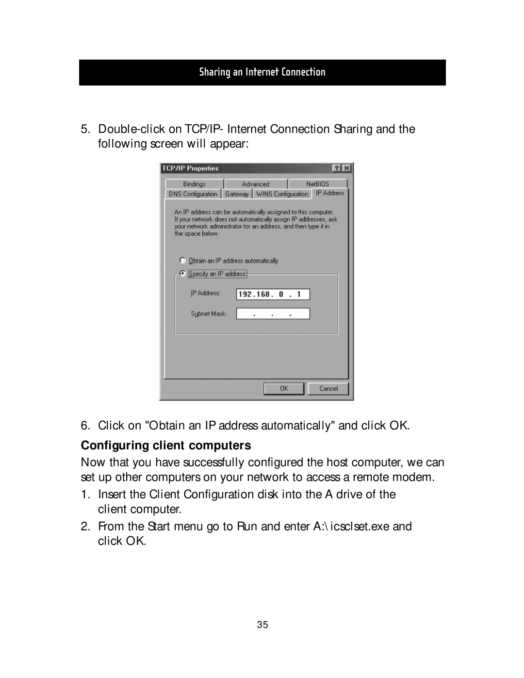 Belkin F5D5020T manual Configuring client computers 