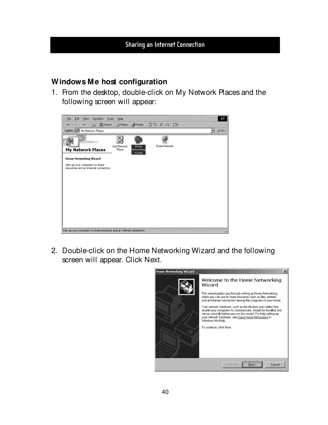 Belkin F5D5020T manual Windows Me host configuration 