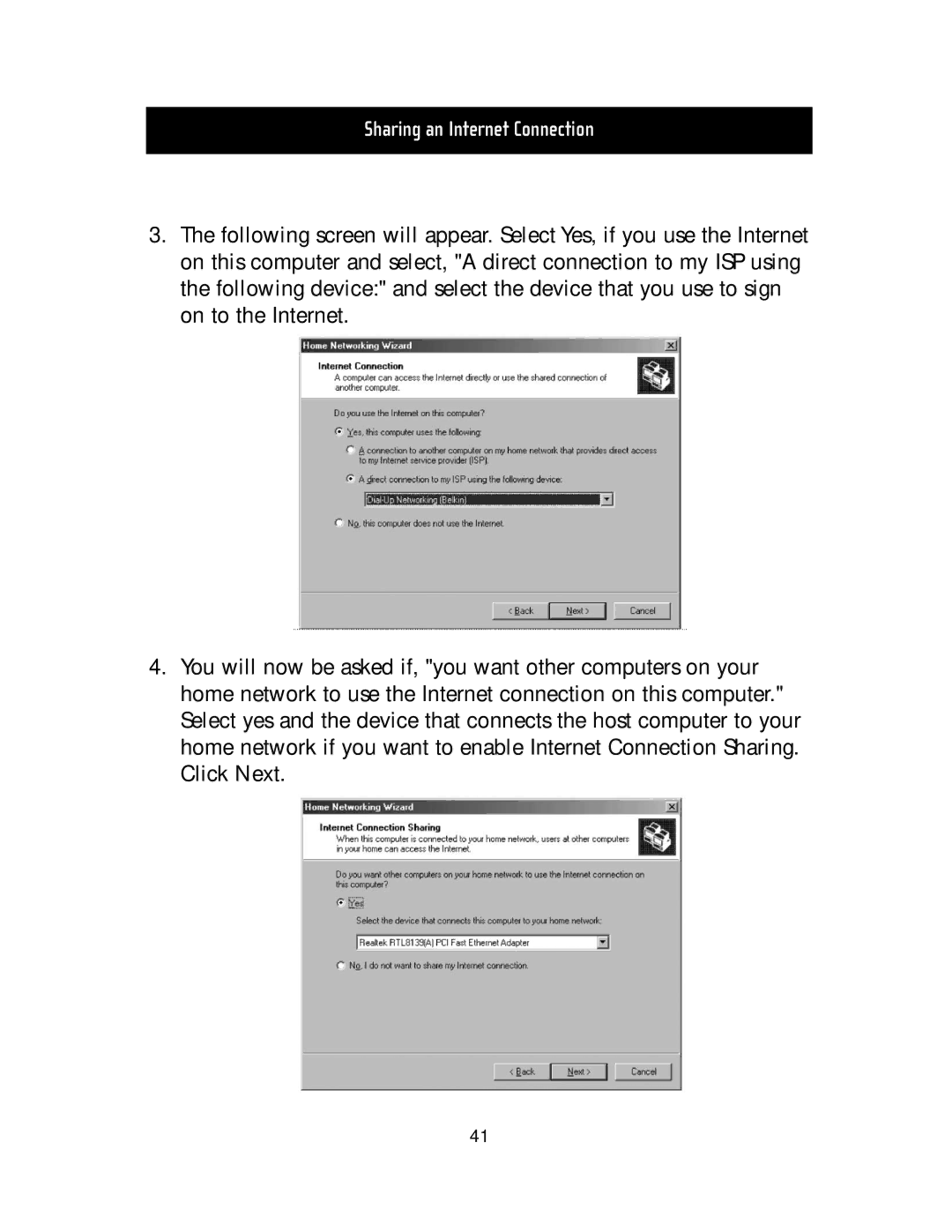 Belkin F5D5020T manual Sharing an Internet Connection 