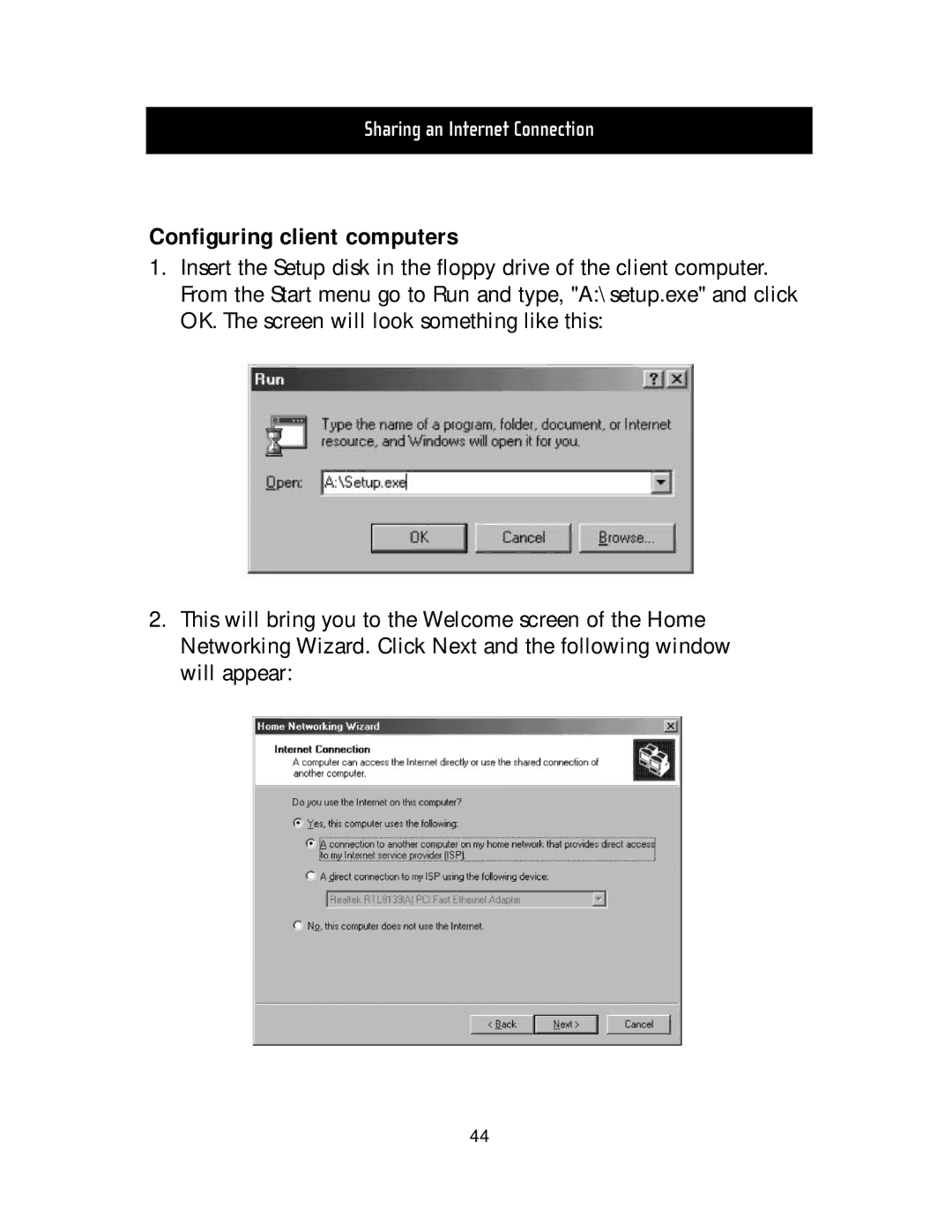 Belkin F5D5020T manual Configuring client computers 