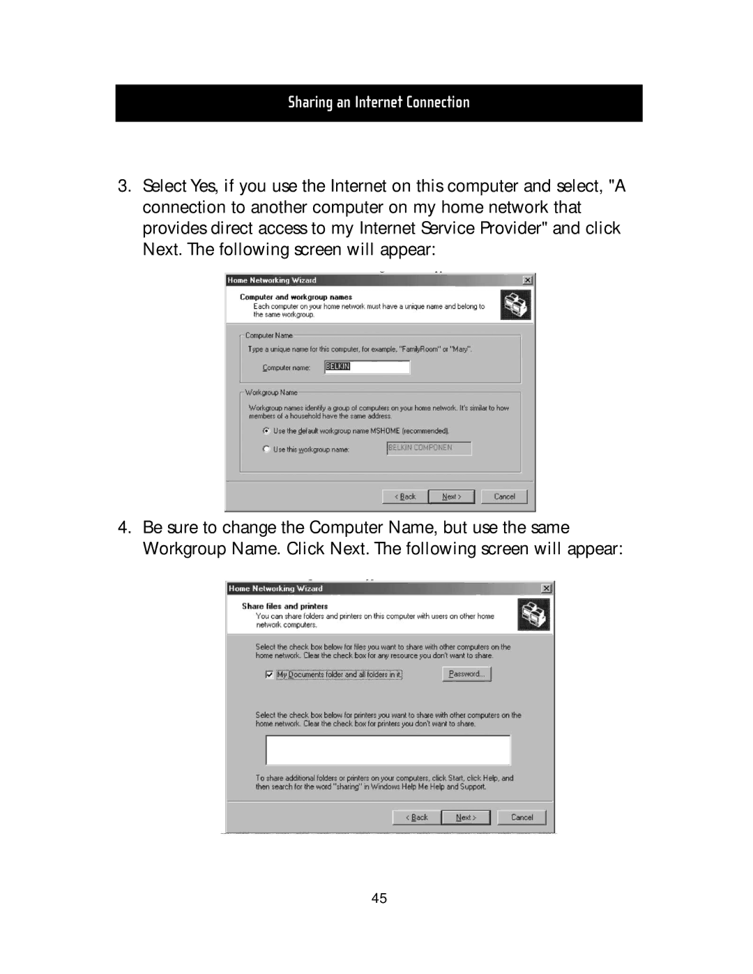 Belkin F5D5020T manual Sharing an Internet Connection 