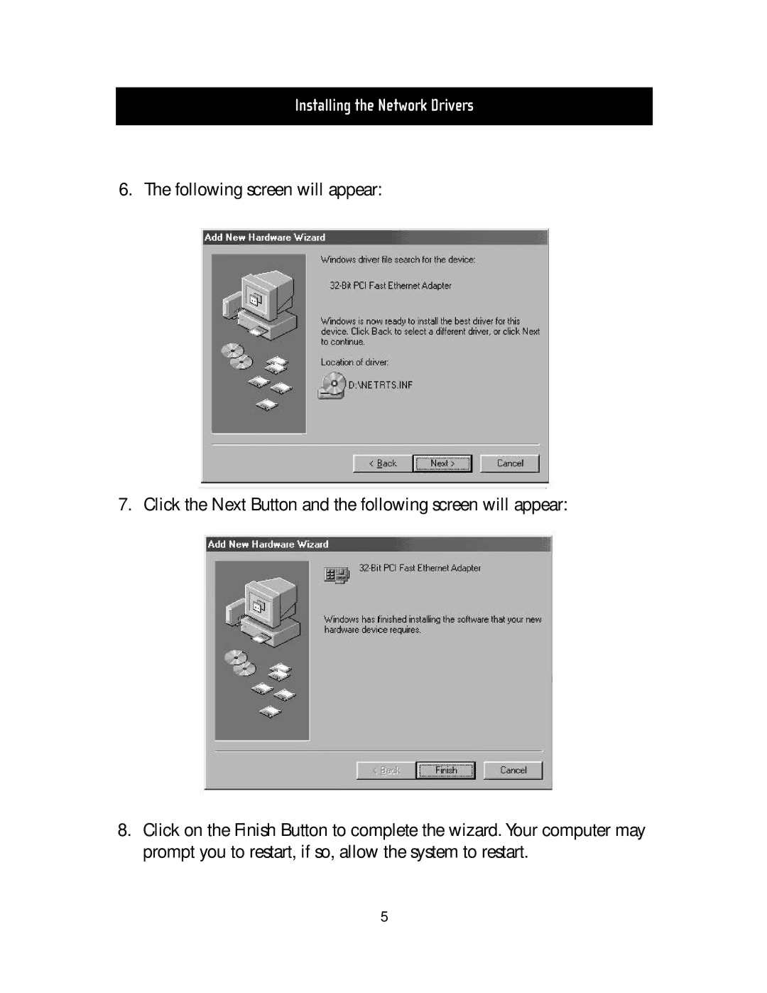 Belkin F5D5020T manual Installing the Network Drivers 