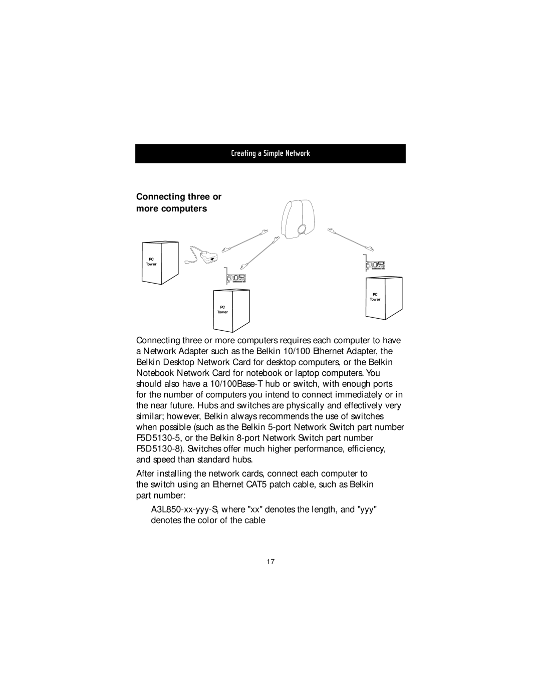 Belkin F5D5050 manual Connecting three or more computers 