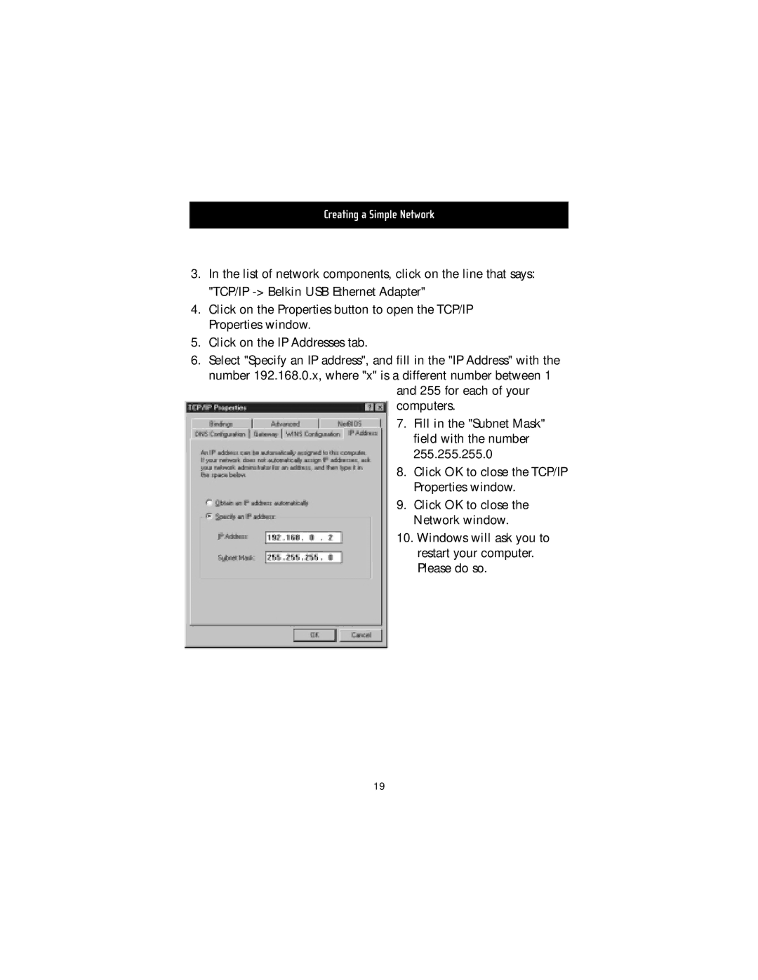 Belkin F5D5050 manual Creating a Simple Network 