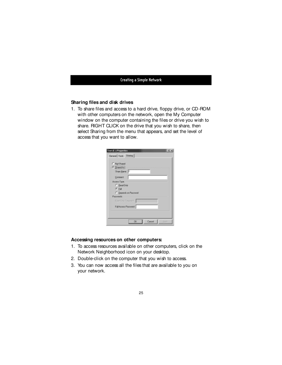 Belkin F5D5050 manual Sharing files and disk drives, Accessing resources on other computers 