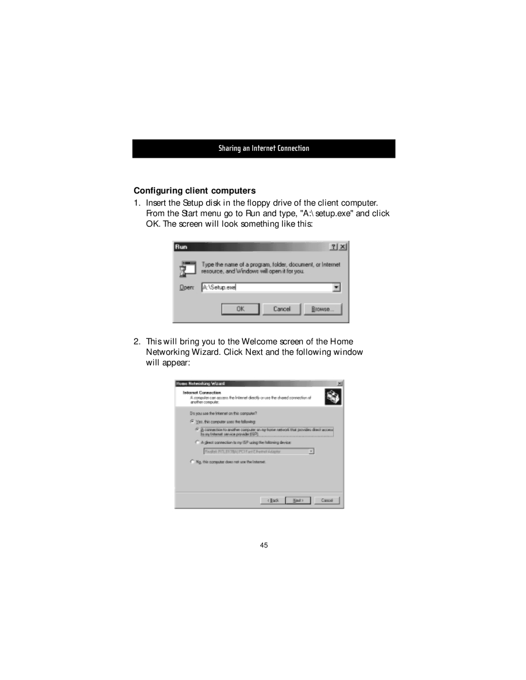 Belkin F5D5050 manual Configuring client computers 