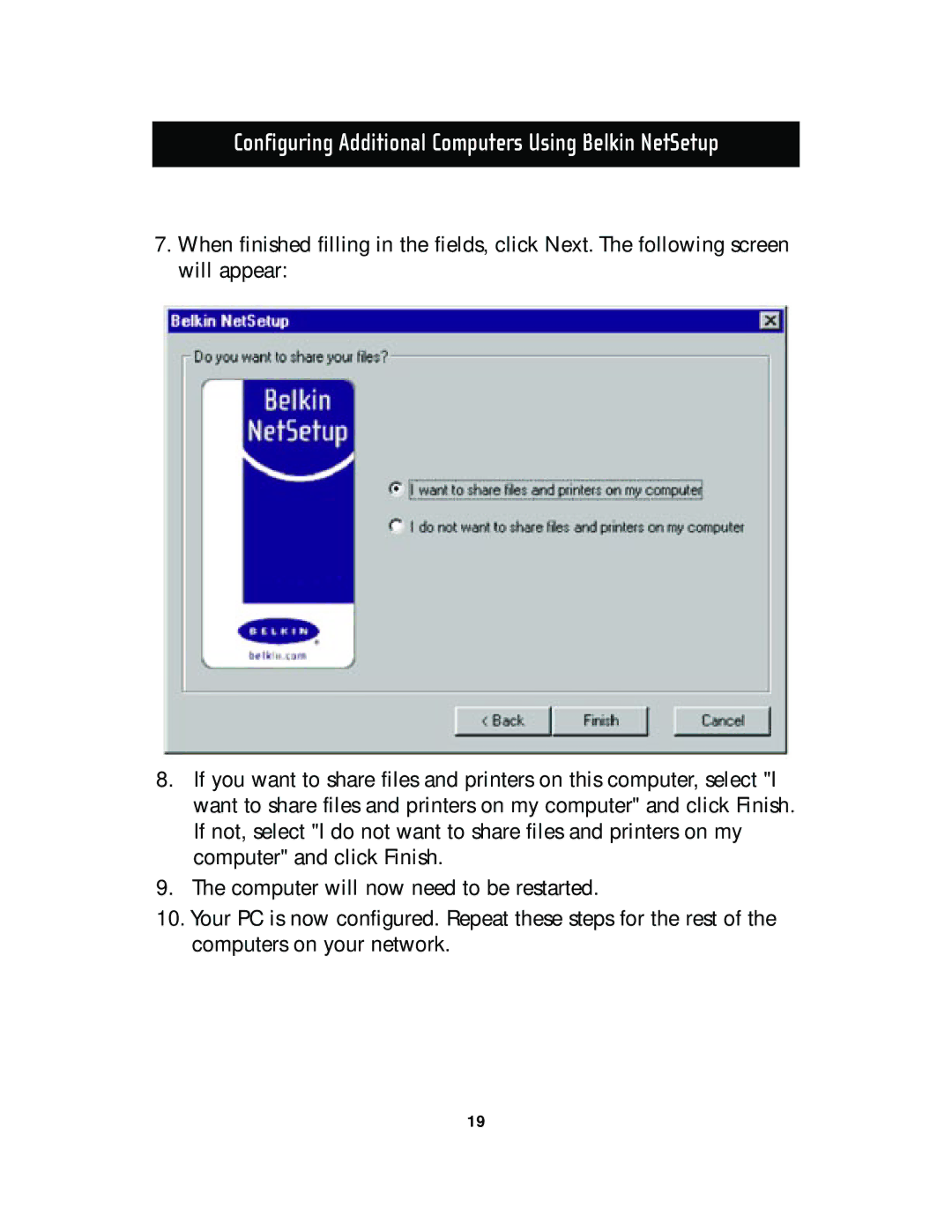 Belkin F5D5130-5, F5D5130-8 manual Configuring Additional Computers Using Belkin NetSetup 