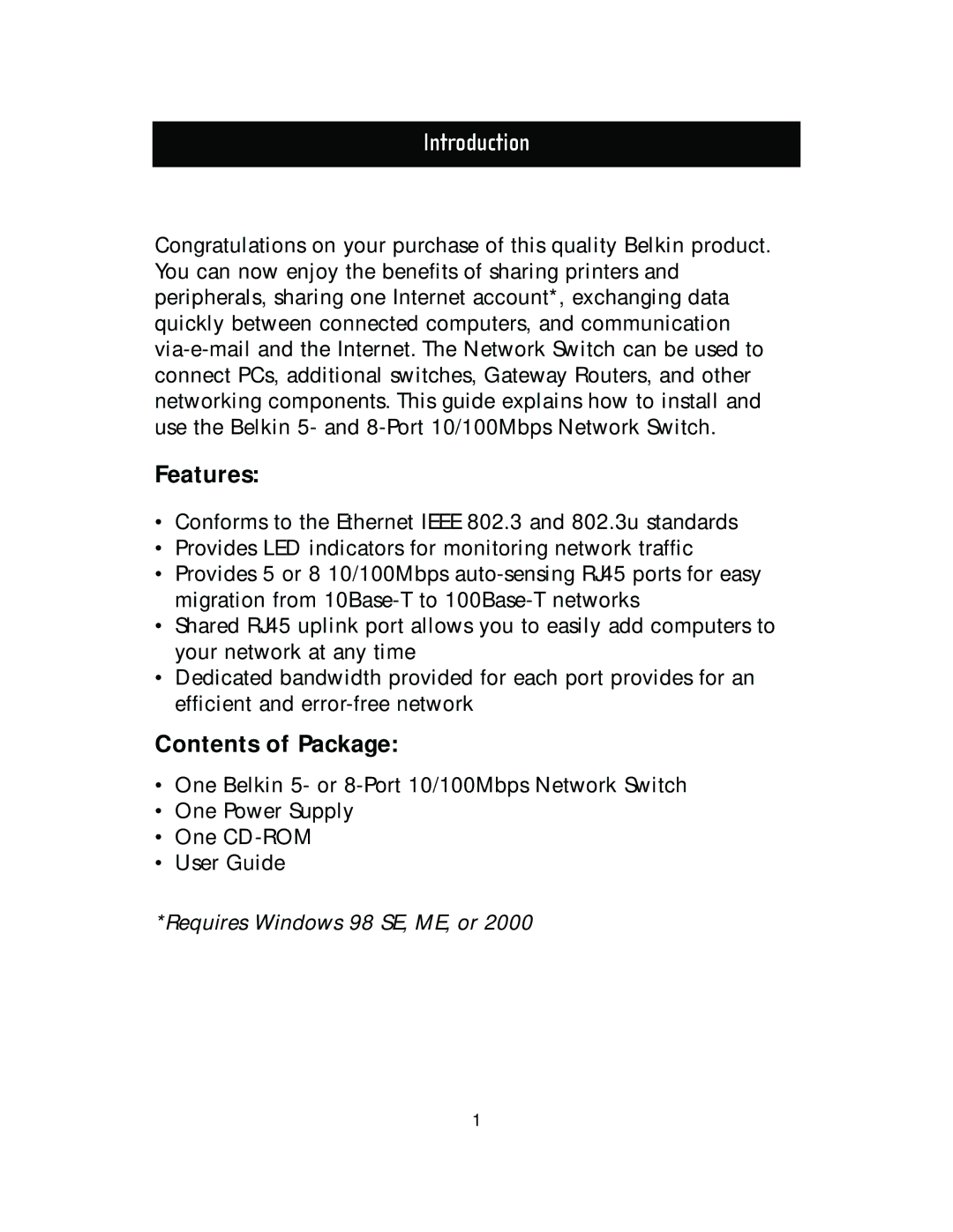 Belkin F5D5130-5, F5D5130-8 manual Introduction, Features 