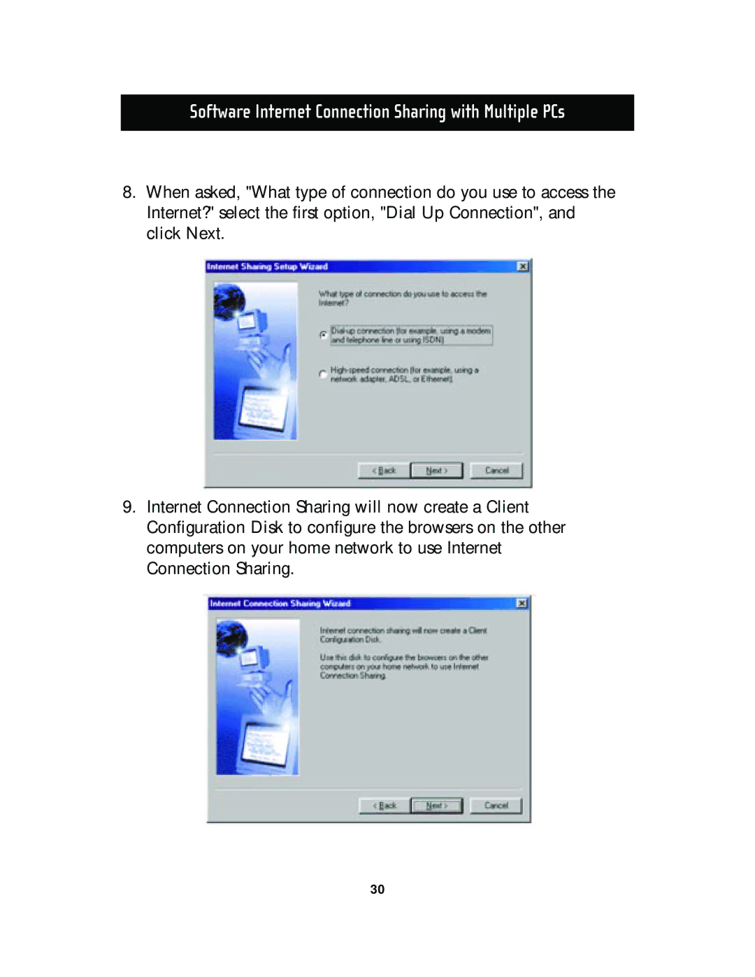 Belkin F5D5130-8, F5D5130-5 manual Software Internet Connection Sharing with Multiple PCs 