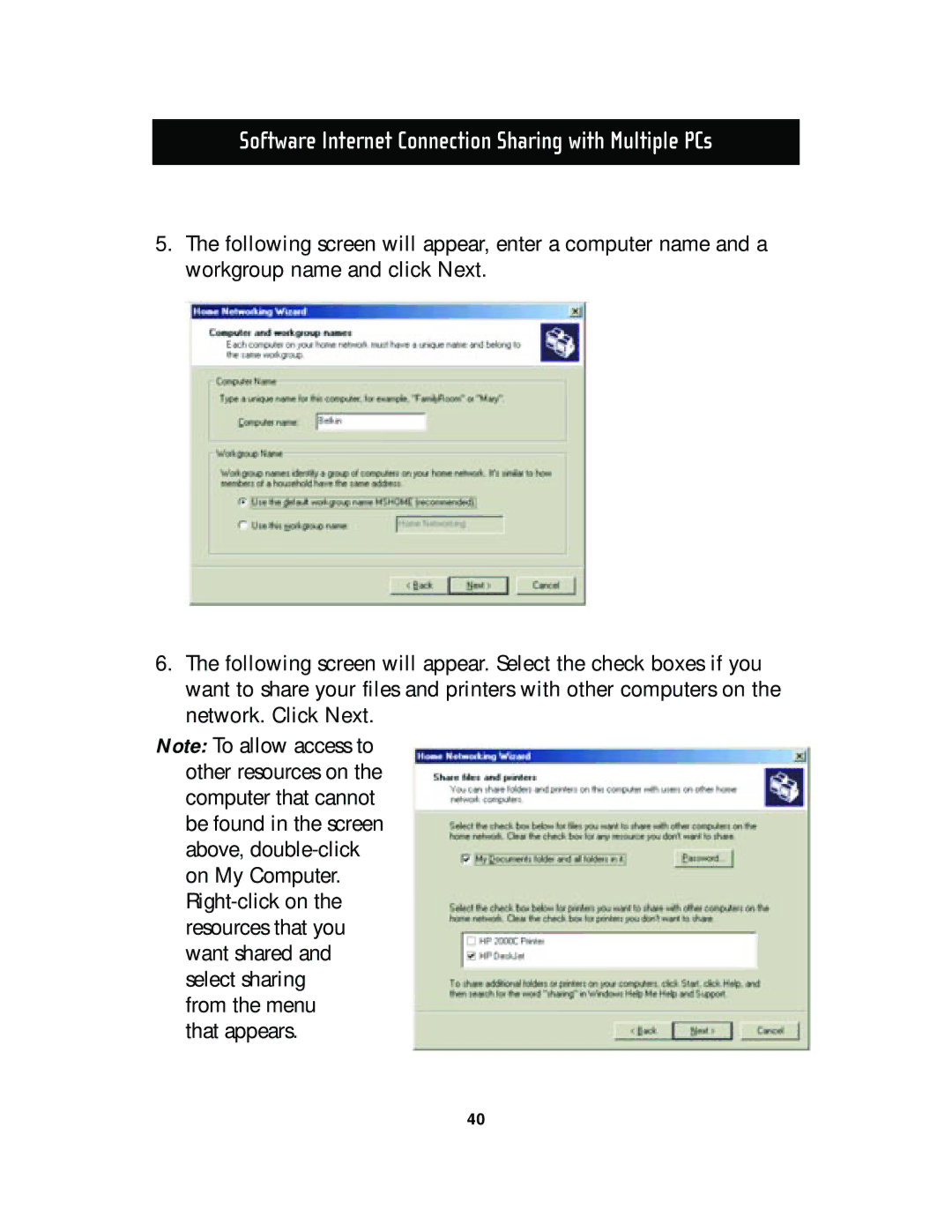 Belkin F5D5130-8, F5D5130-5 manual Software Internet Connection Sharing with Multiple PCs 