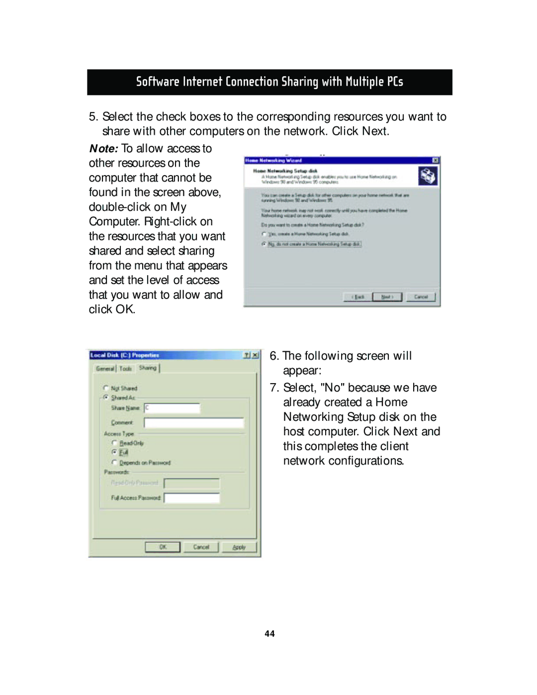 Belkin F5D5130-8, F5D5130-5 manual Software Internet Connection Sharing with Multiple PCs 