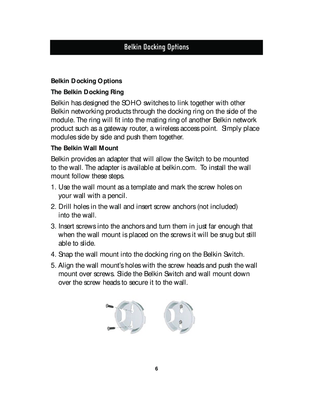 Belkin F5D5130-8, F5D5130-5 manual Belkin Docking Options Belkin Docking Ring, Belkin Wall Mount 