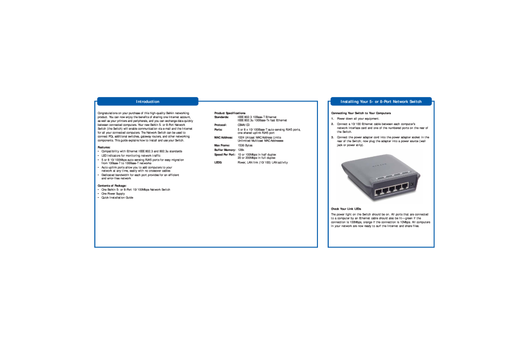 Belkin F5D5131-8, F5D5131-5 manual Introduction, Installing Your 5- or 8-Port Network Switch 