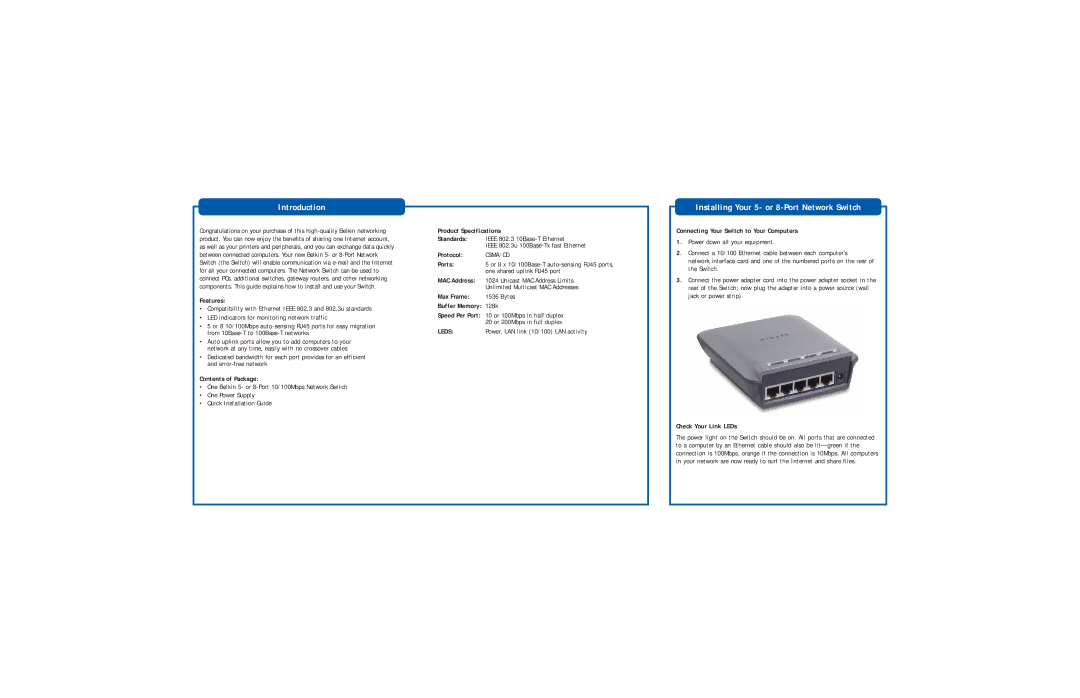 Belkin F5D5131-8, F5D5131-5 manual Introduction, Installing Your 5- or 8-Port Network Switch 