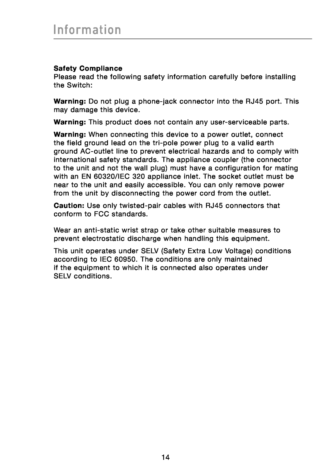 Belkin F5D5141-24, F5D5141-16 manual Information, Safety Compliance 